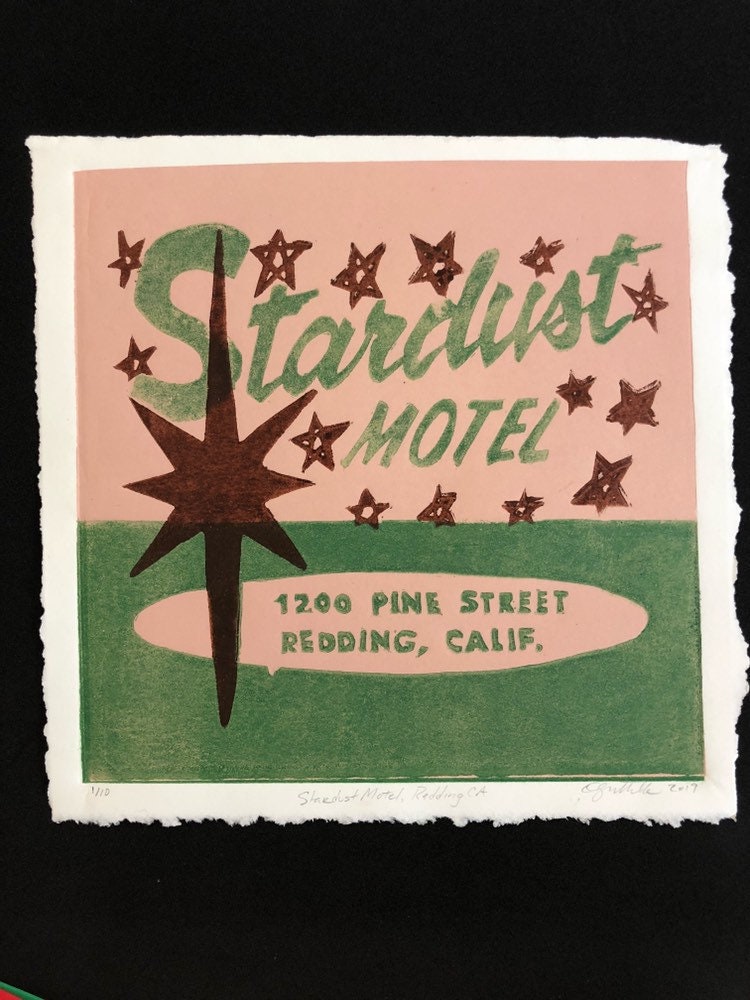 Retro Art, Stardust Motel- Redding, California, MidCenturyModern Art, Home Decor, Wall Art, Linocut print