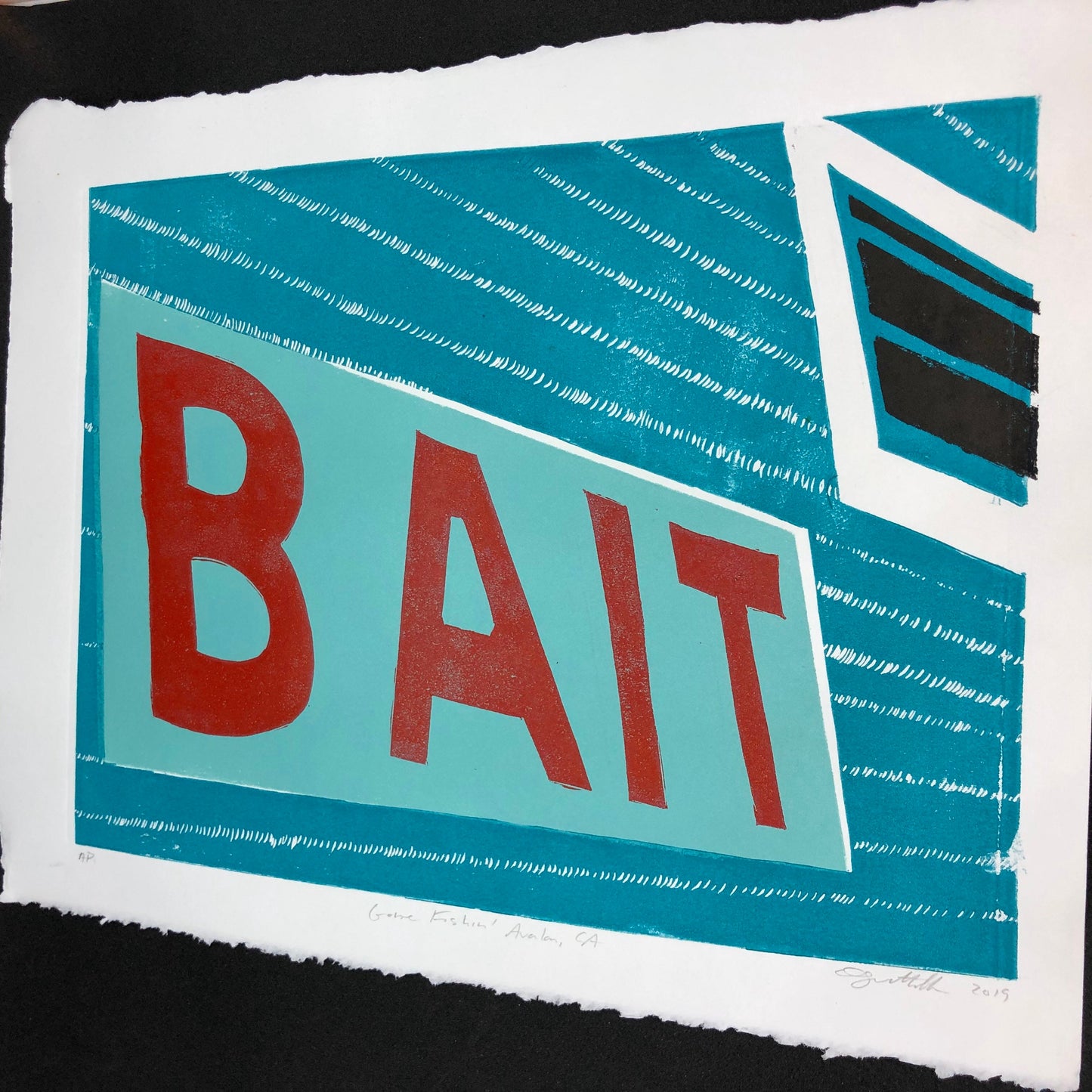 Bait Shop Original Linocut Print, Catalina Island Art, Rosie’s on the Pier, Avalon, Summer Memories, California Art, Home Decor, Wall Art