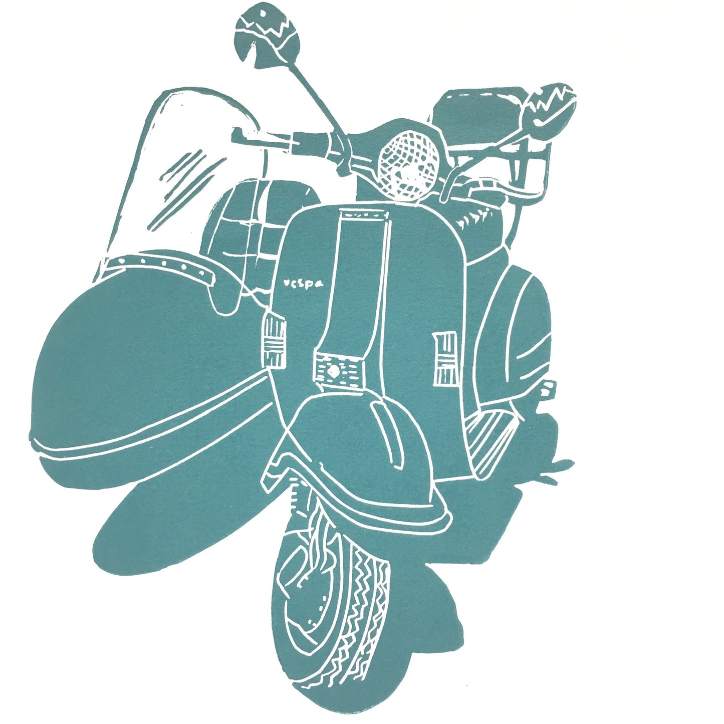 Vintage Vespa Scooter with Sidecar Linocut Print