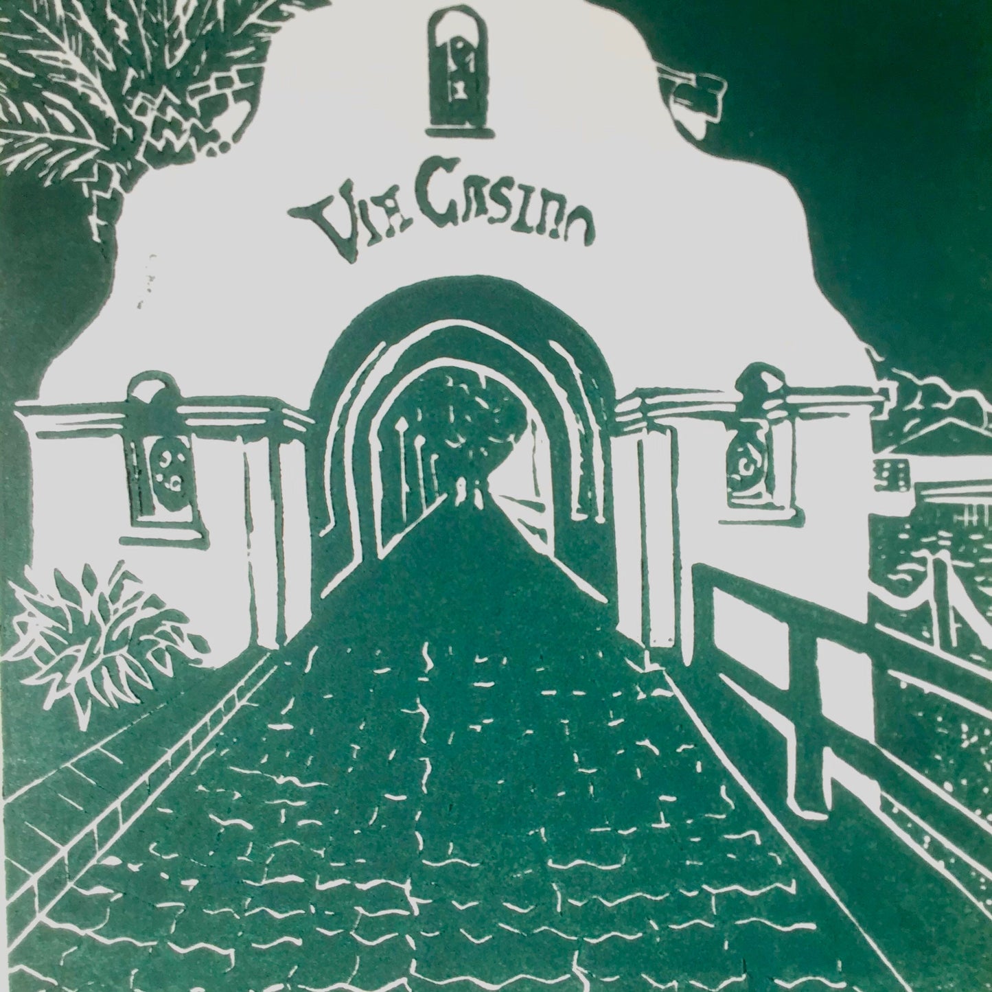 Catalina Island Original Linocut Print, Via Casino Avalon Print, Early California Architecture, Home Decor