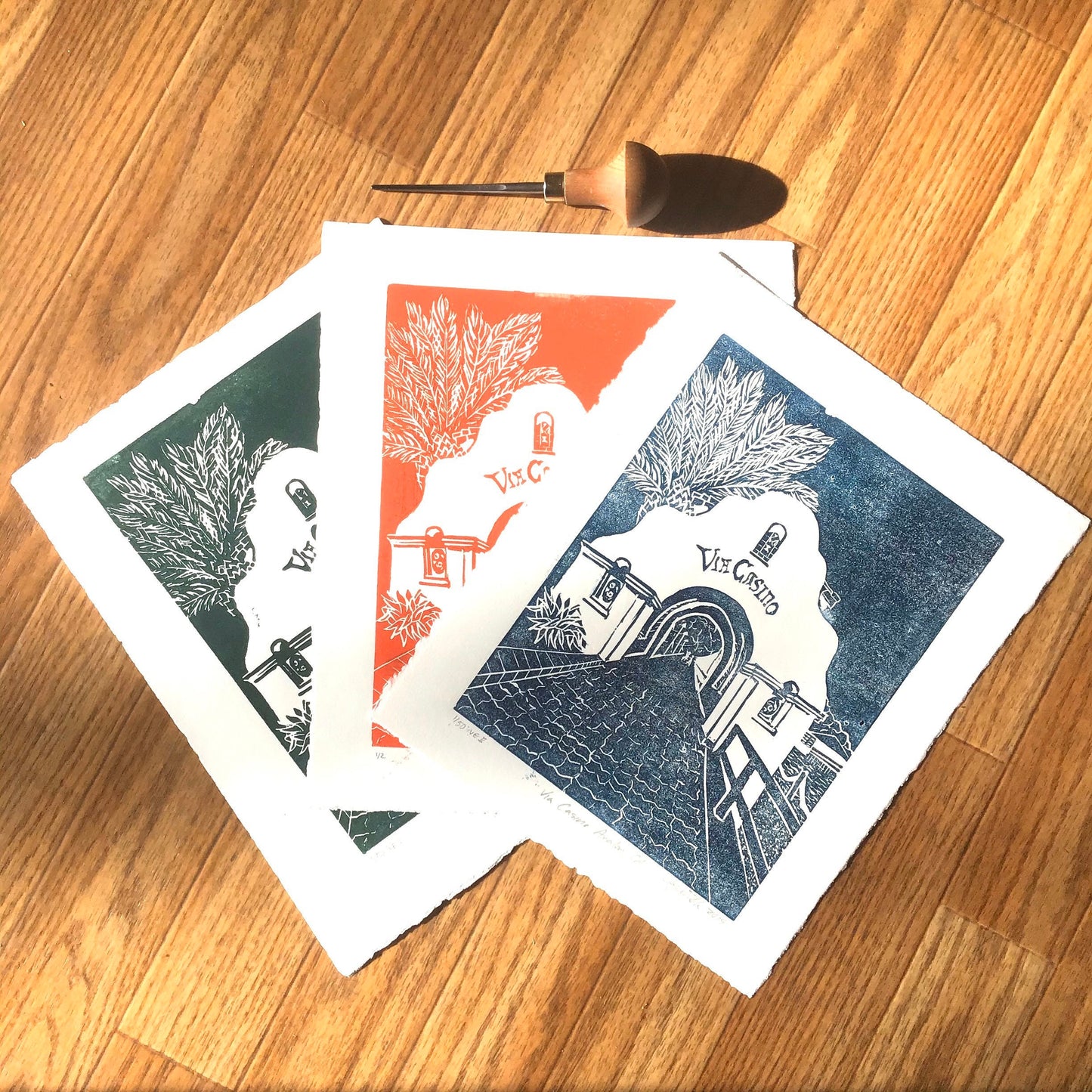 Catalina Island Original Linocut Print, Via Casino Avalon Print, Early California Architecture, Home Decor