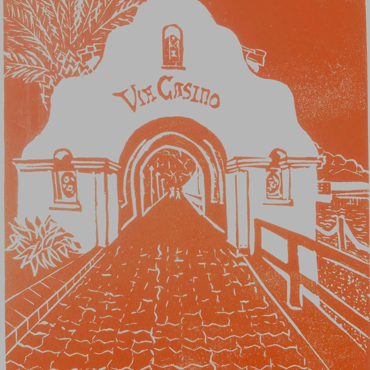 Catalina Island Original Linocut Print, Via Casino Avalon Print, Early California Architecture, Home Decor
