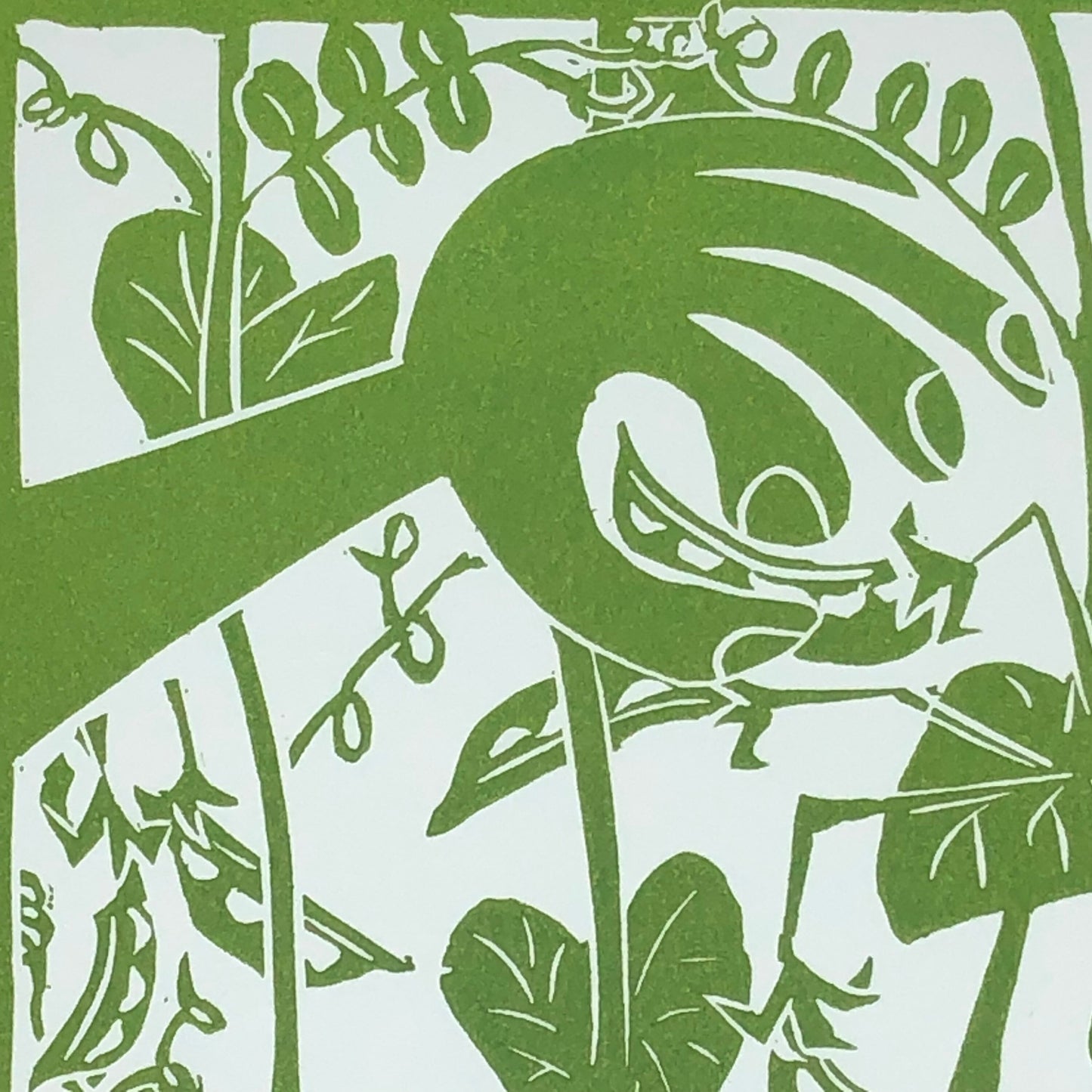Retro Garden Print, Original Linocut Print 8” x 10”, Taking a Pea in the Garden, Gift for Gardeners, Housewarming Gift, Home Decor