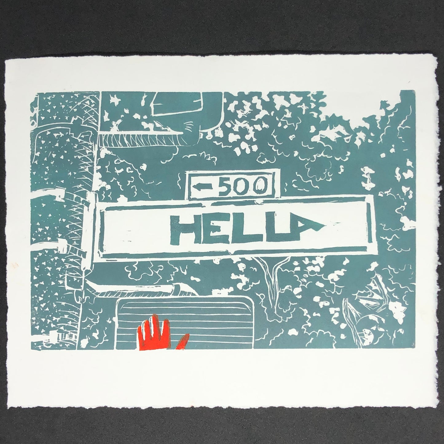 Hella Original Linocut Print- 8.5" x 6", San Francisco Art, Nor Cal Vibe, Guerilla Art Appreciation, Original Art,Wall Art, Home Decor