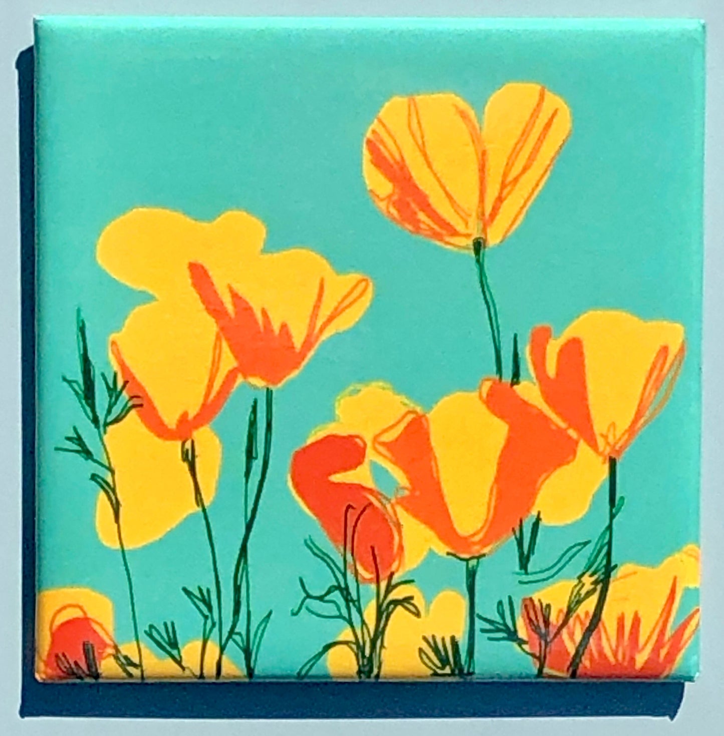 Magnet- Vibrant California Poppies, 2.5 in. (6.3 cm) Square, Fridge Magnet, Original Art, Pop of Color, Bright Floral Art, Nature's Charm