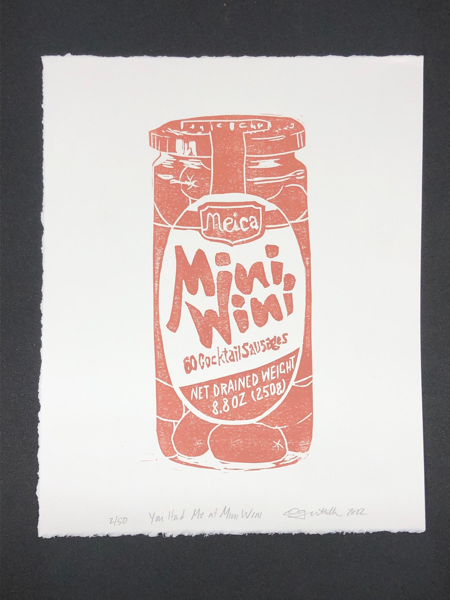 Sausage Linocut Prints, 8 x 10 in. (20 x 25 cm), Guilty Pleasures, Cocktail Weenies, Wall Decor, Pop Culture Prints, Limited Edition Art