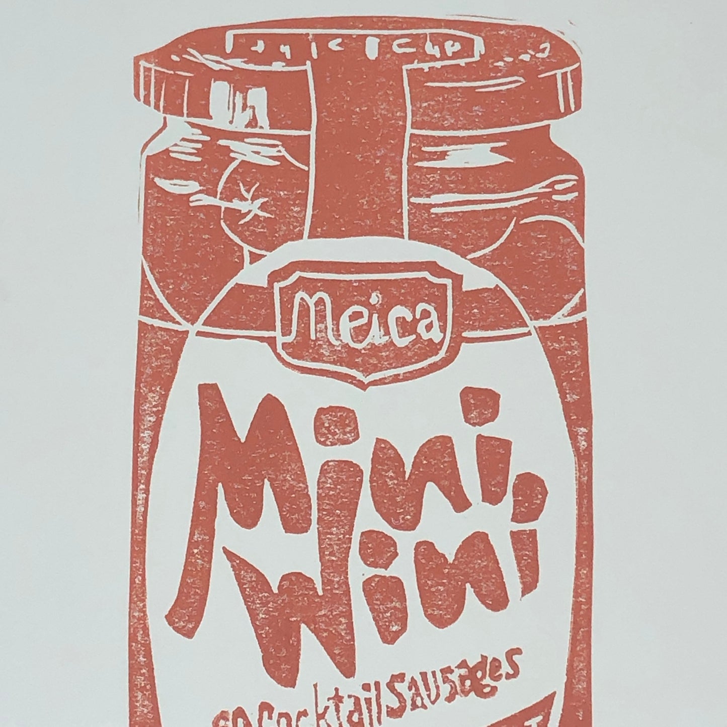 Sausage Linocut Prints, 8 x 10 in. (20 x 25 cm), Guilty Pleasures, Cocktail Weenies, Wall Decor, Pop Culture Prints, Limited Edition Art