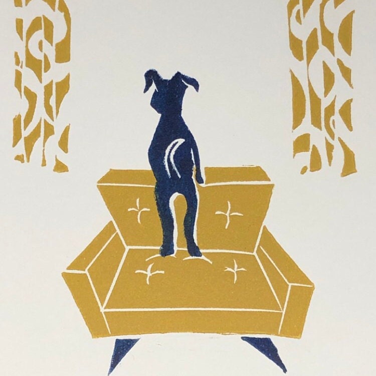 Midcentury Dog Linocut Print, Limited Edition Dog Print, Original Dog Artwork, Linocut Dog Print for Dog Lovers, Dog Minimalist Print