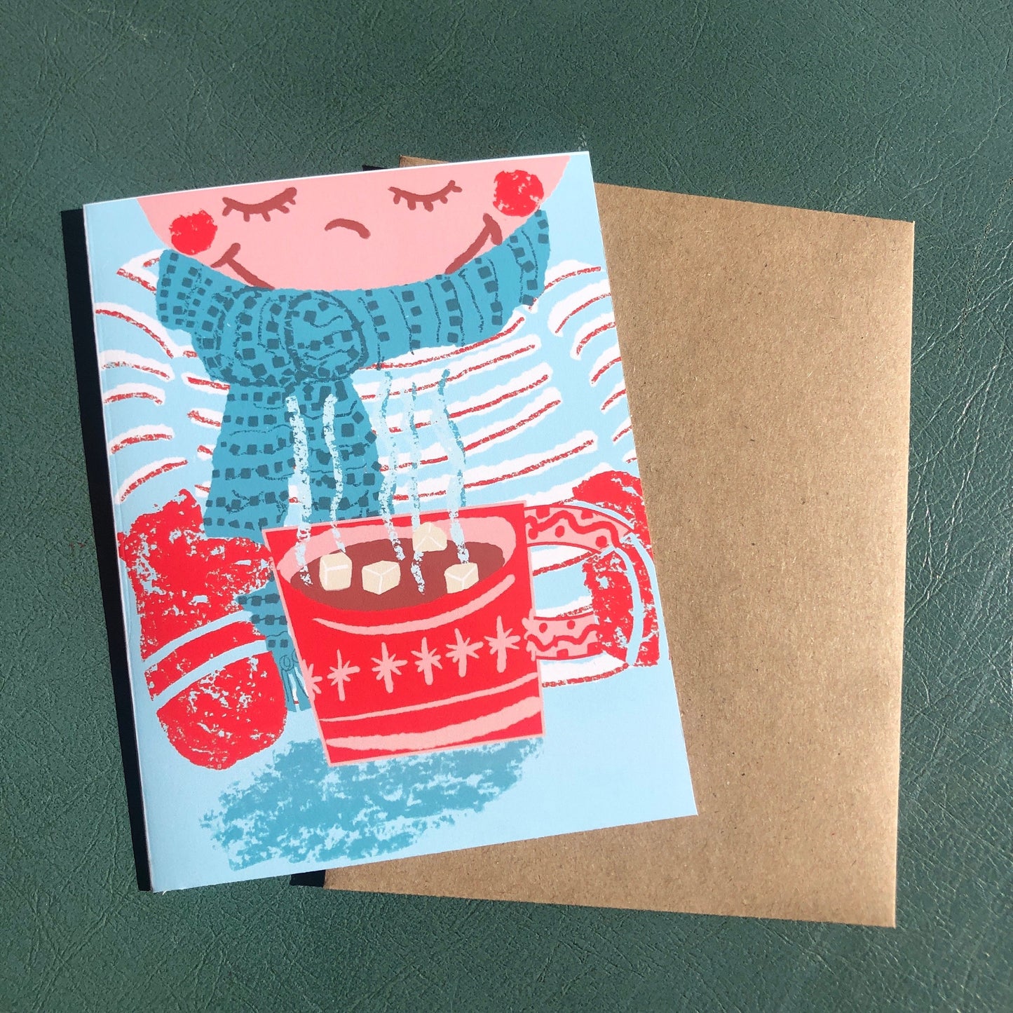 Handmade Merry and Bright Notecard Set- A2 size 5.5 x4.25 in (13.9 x10.7cm), 8 cards with recycled kraft envelopes, holiday stationery set
