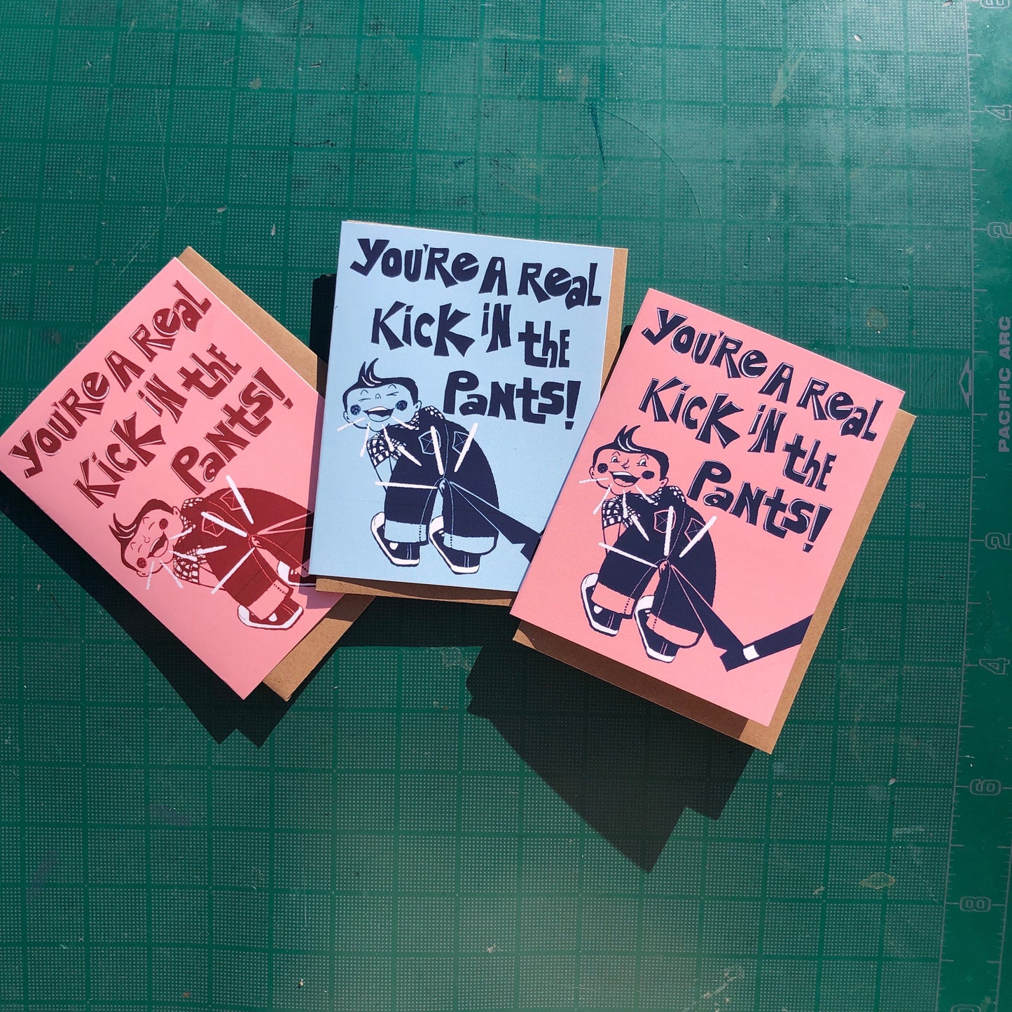 Kick in the Pants Greeting Card, A2 (size 5.5 x 4.25 in.), Cards for that Fun Friend, Thank You Cards, Retro Stationery