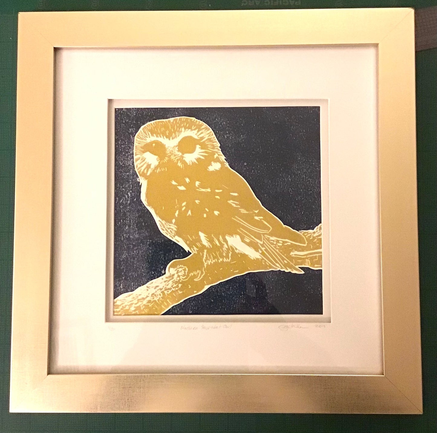 Northern Saw-whet Owl Linocut Print Limited Edition