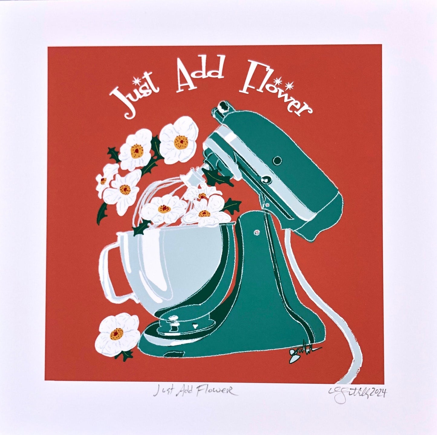 Just Add Flower Giclée Print, Original Art, KitchenAid Mixer Floral Print, Housewarming Gift, Home Decor, Wall Art