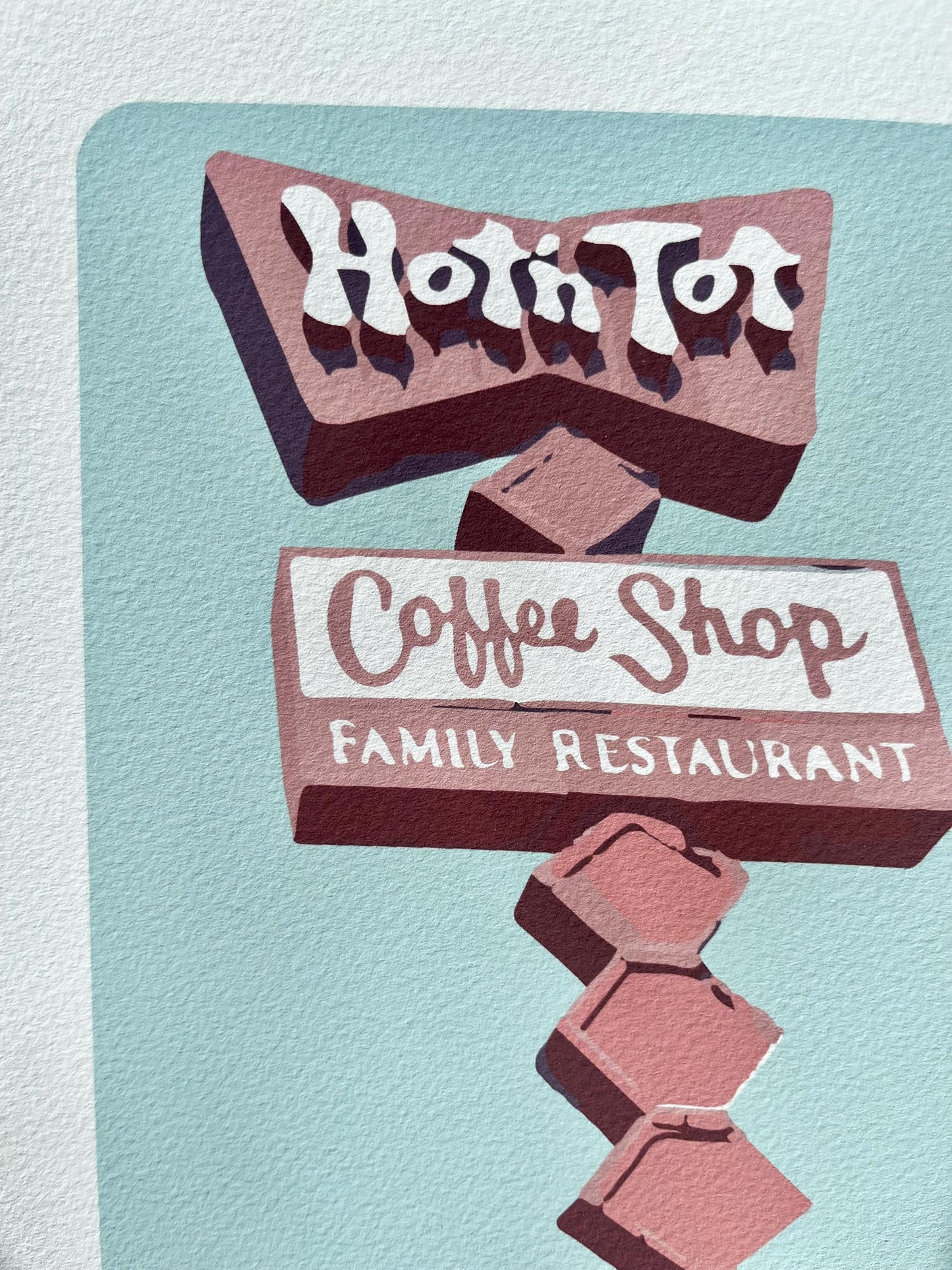 Hot 'N Tot Diner Lomita CA Art Print, Historic Coffee Shop Wall Art, Mid Century California Restaurant Decor, SoCal Americana, Red Mint Blue