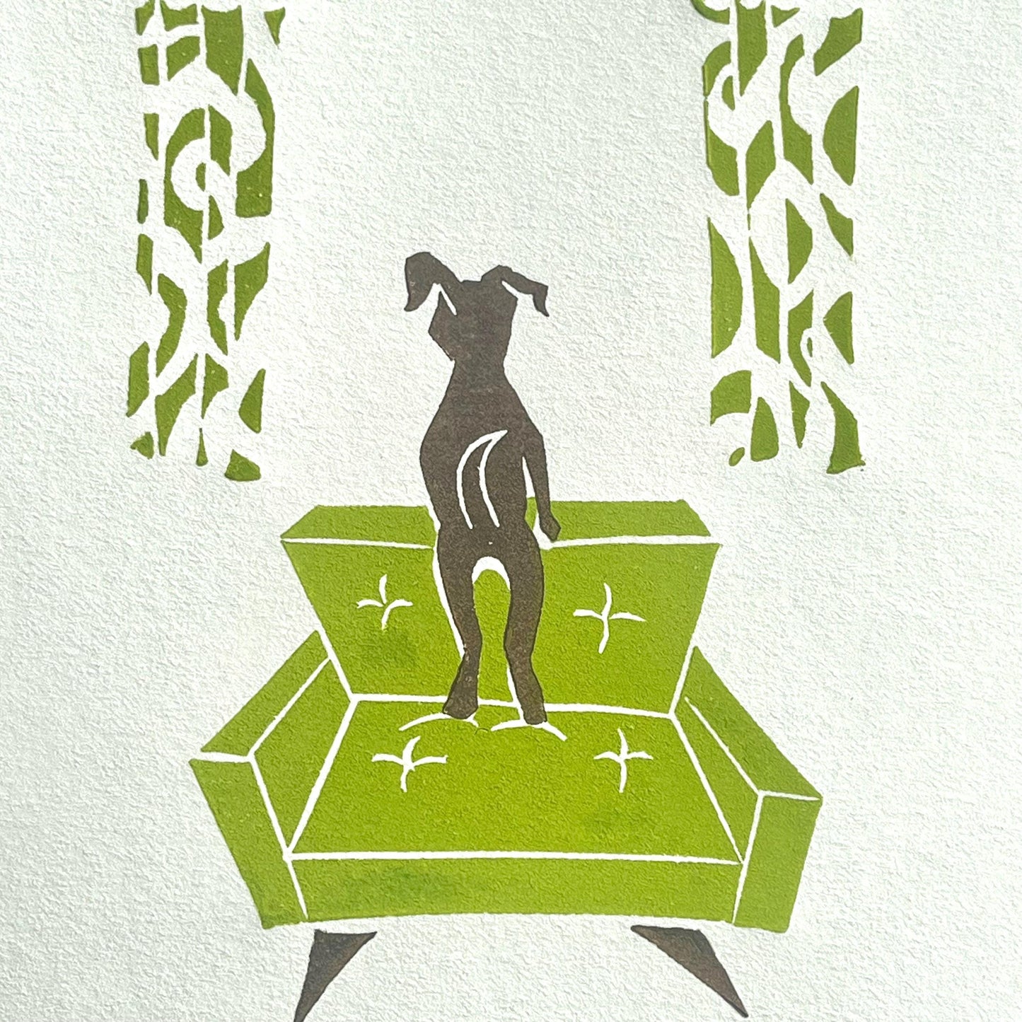 Midcentury Dog Linocut Print, Limited Edition Dog Print, Original Dog Artwork, Linocut Dog Print for Dog Lovers, Dog Minimalist Print