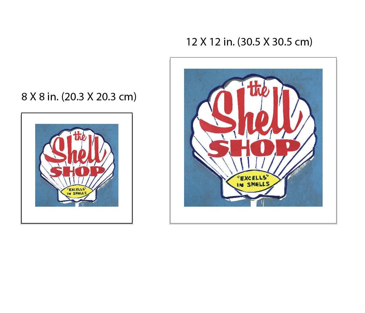 The Shell Shop Original Art, Morro Bay Embarcadero Retro Sign, Morro Bay Landmark Art, Morro Bay Memento, Giclée of original linocut print