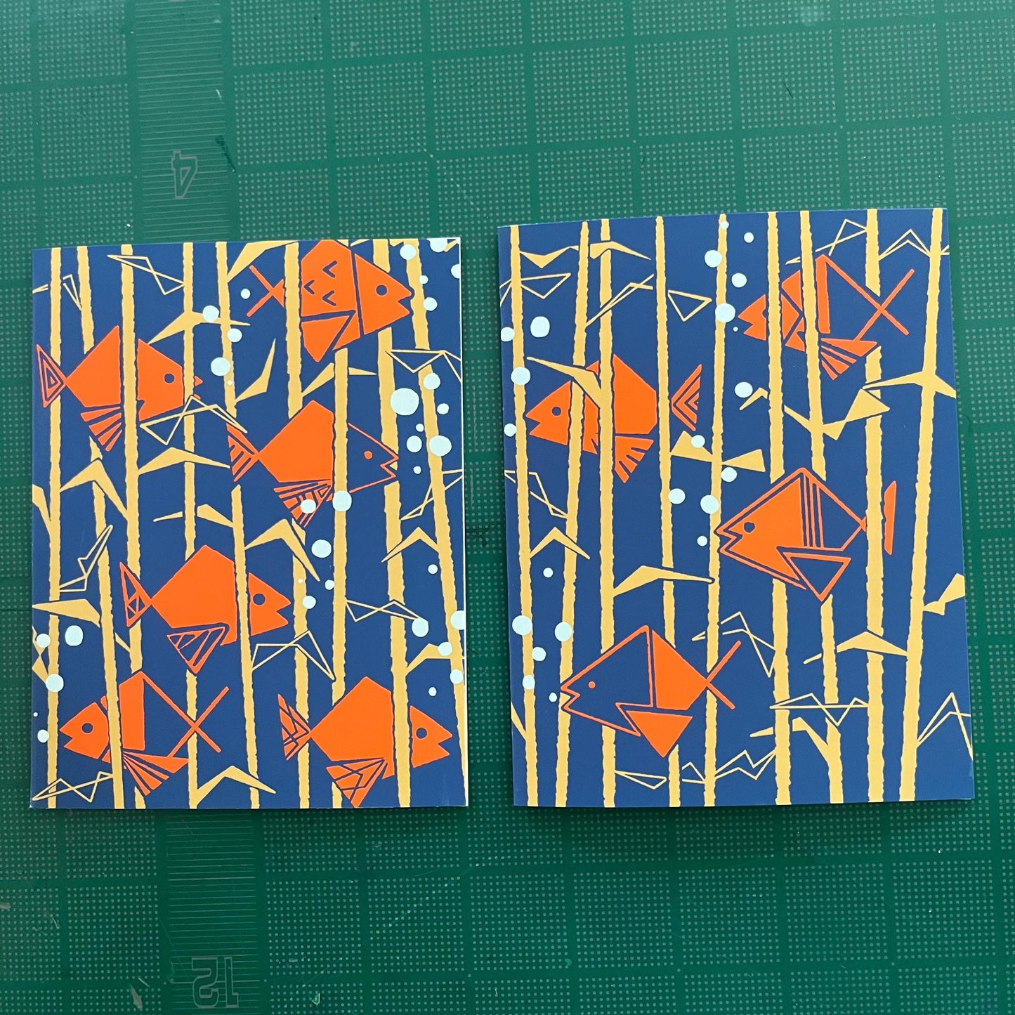 Handmade Garibaldi Kelp Forest Notecard Set A2 size 5.5 x4.25 in (13.9 x10.7cm), 2-Design Stationery Set, Retro Ocean Stationery