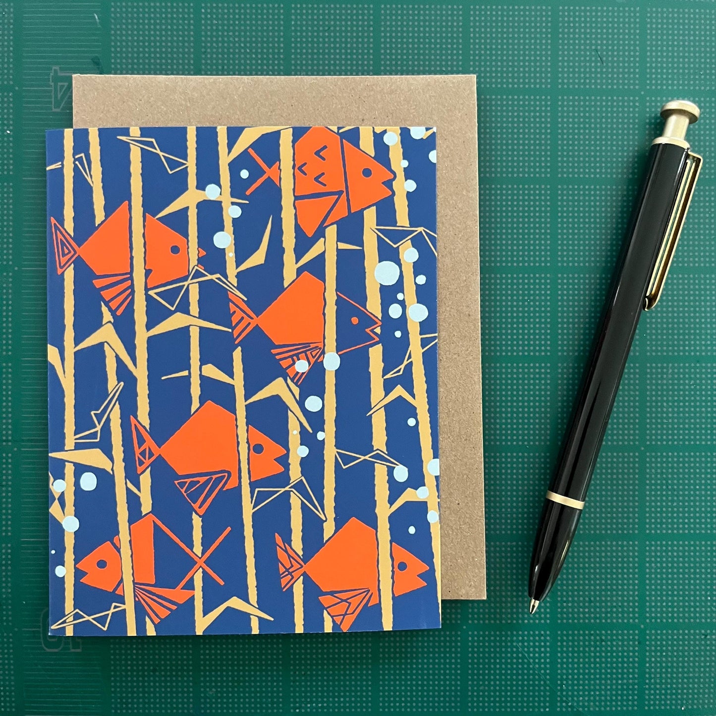Handmade Garibaldi Kelp Forest Notecard Set A2 size 5.5 x4.25 in (13.9 x10.7cm), 2-Design Stationery Set, Retro Ocean Stationery