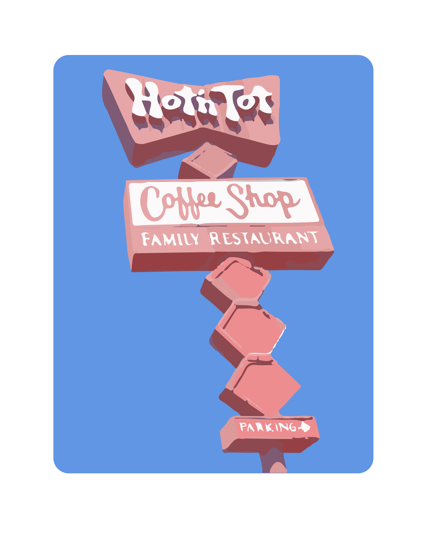 Hot 'N Tot Diner Lomita CA Art Print, Historic Coffee Shop Wall Art, Mid Century California Restaurant Decor, SoCal Americana, Red Mint Blue
