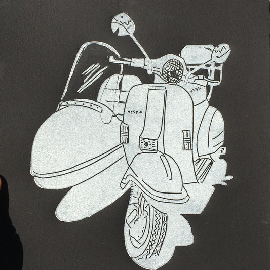 Ciao, Vintage Vespa with Sidecar Original Linocut Artwork