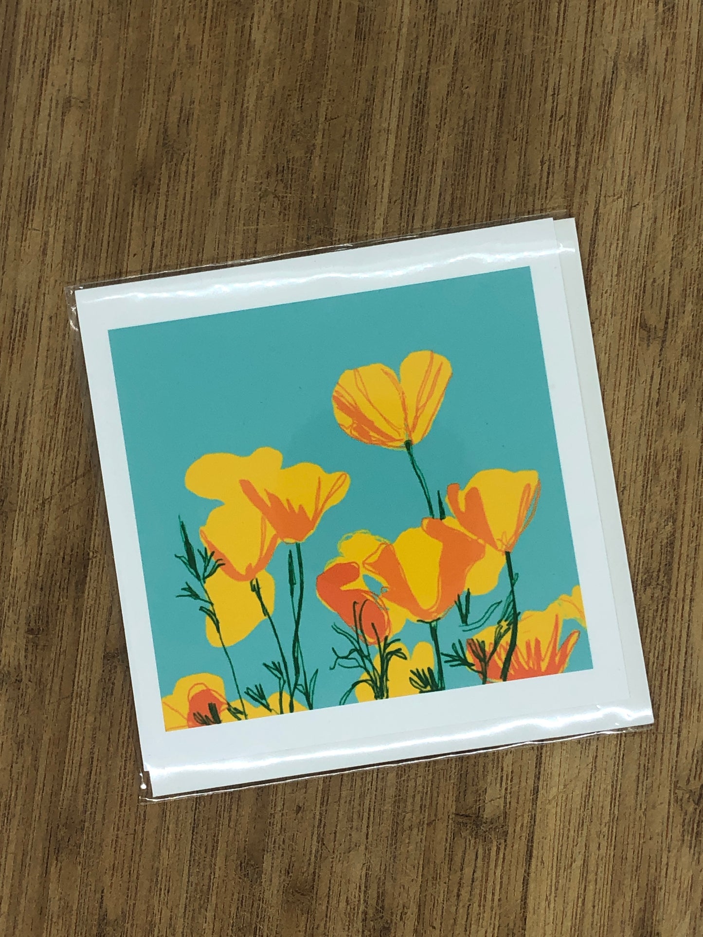 California Poppies (Eschscholzia californica) Square Greeting Card 5.25-inch (13.3 cm), Blank Inside, Bright Floral Stationery