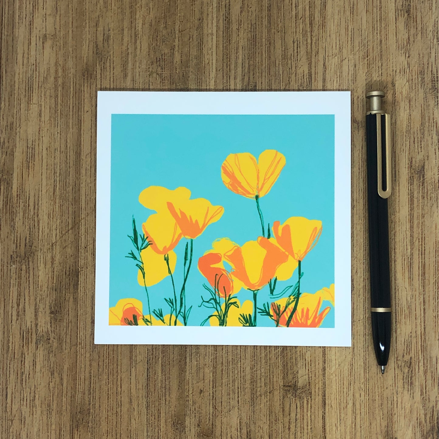 California Poppies (Eschscholzia californica) Square Greeting Card 5.25-inch (13.3 cm), Blank Inside, Bright Floral Stationery