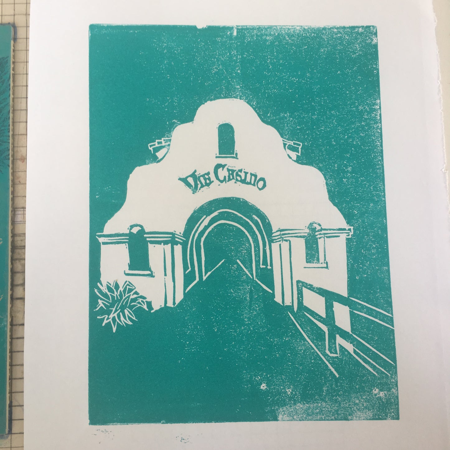 Via Casino Original Linocut Print, Avalon, Catalina Island