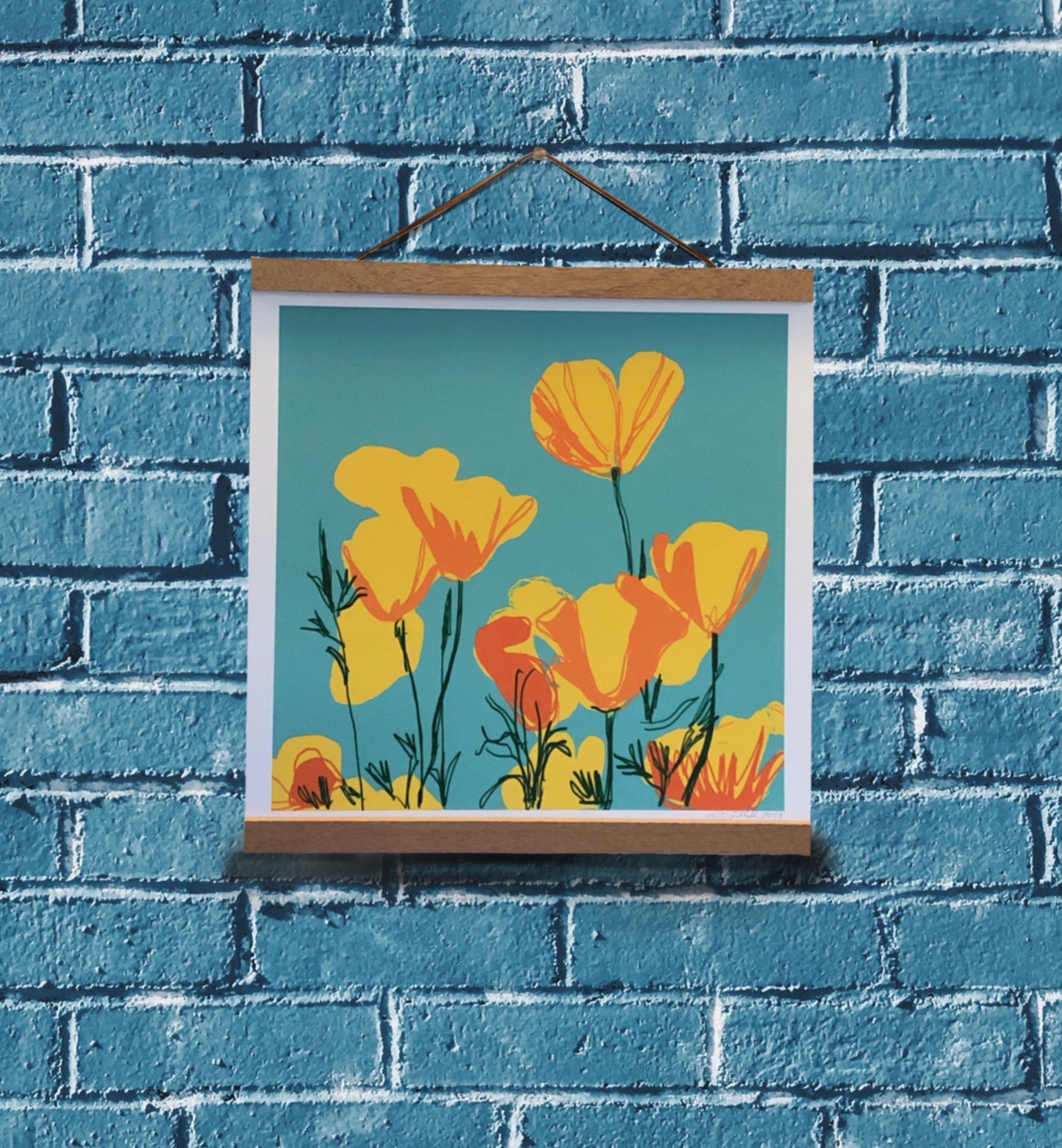 California poppies Original Art, giclée print 12" (30.5 cm) square print, Printed on Epson Velvet Fine ArtPpaper, Pop of Color, Wall Art