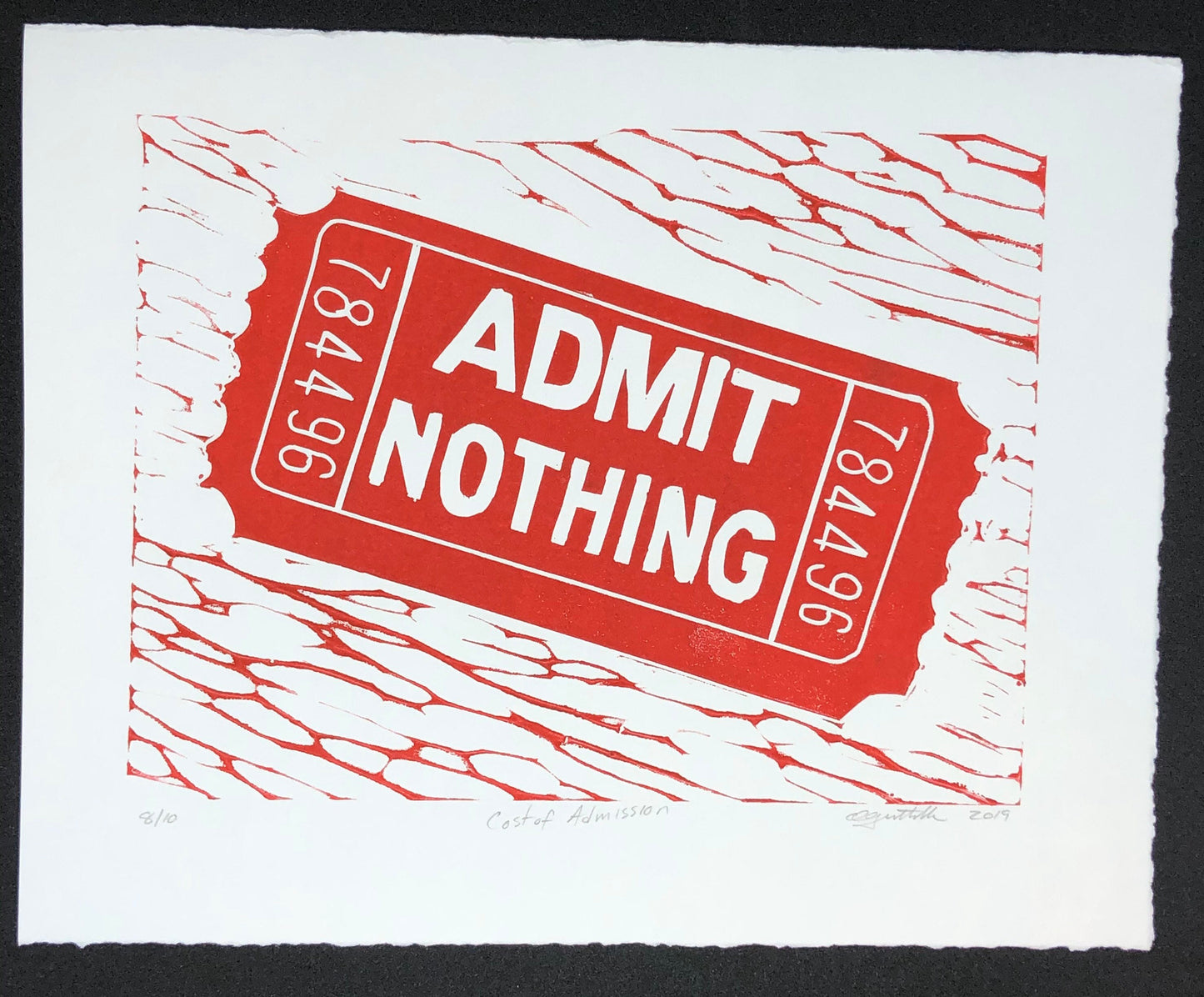 Film Noir Wall Art Print Original Linocut Movie Ticket Admit Nothing Home Theater Decor Gift for Film and Theater Lovers Cost of Admission