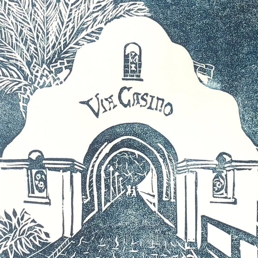 Catalina Island Original Linocut Print, Via Casino Avalon Print, Early California Architecture, Home Decor