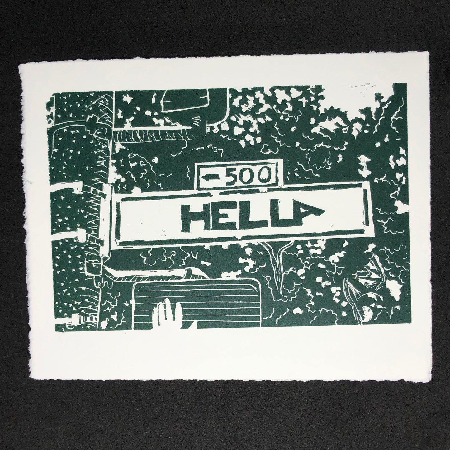 Hella Original Linocut Print- 8.5" x 6", San Francisco Art, Nor Cal Vibe, Guerilla Art Appreciation, Original Art,Wall Art, Home Decor