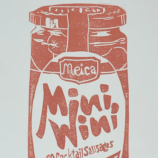 Sausage Linocut Prints, 8 x 10 in. (20 x 25 cm), Guilty Pleasures, Cocktail Weenies, Wall Decor, Pop Culture Prints,  Limited Edition Art