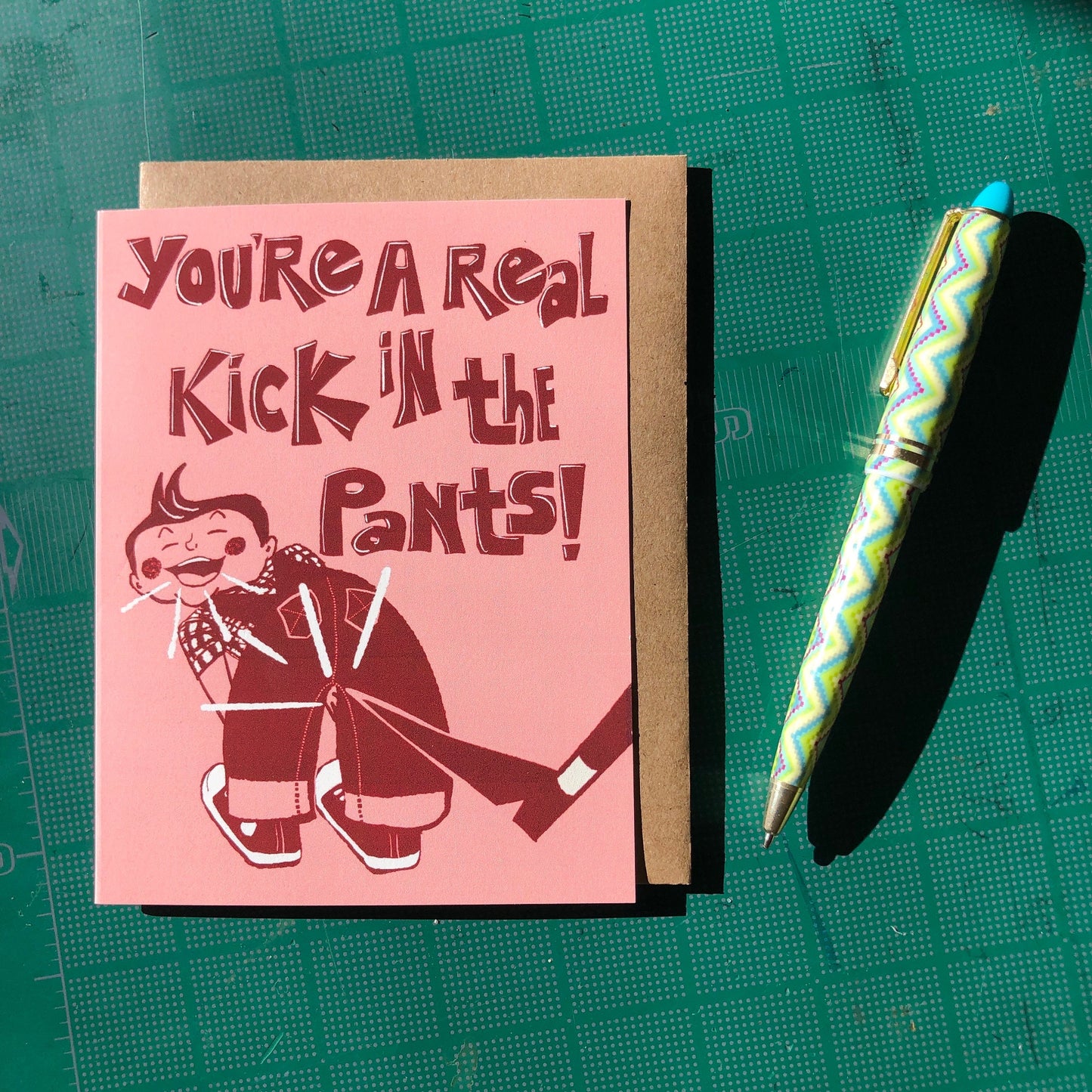 Kick in the Pants Greeting Card, A2 (size 5.5 x 4.25 in.), Cards for that Fun Friend, Thank You Cards, Retro Stationery