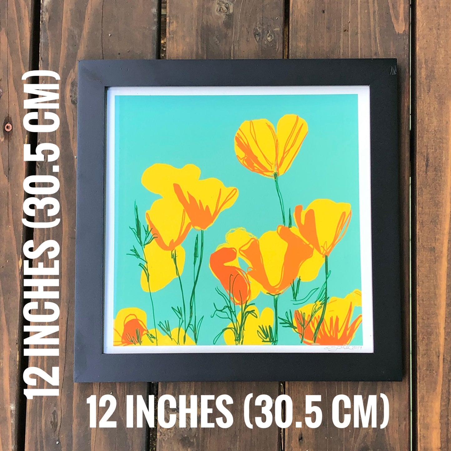 California poppies Original Art, giclée print 12" (30.5 cm) square print, Printed on Epson Velvet Fine ArtPpaper, Pop of Color, Wall Art