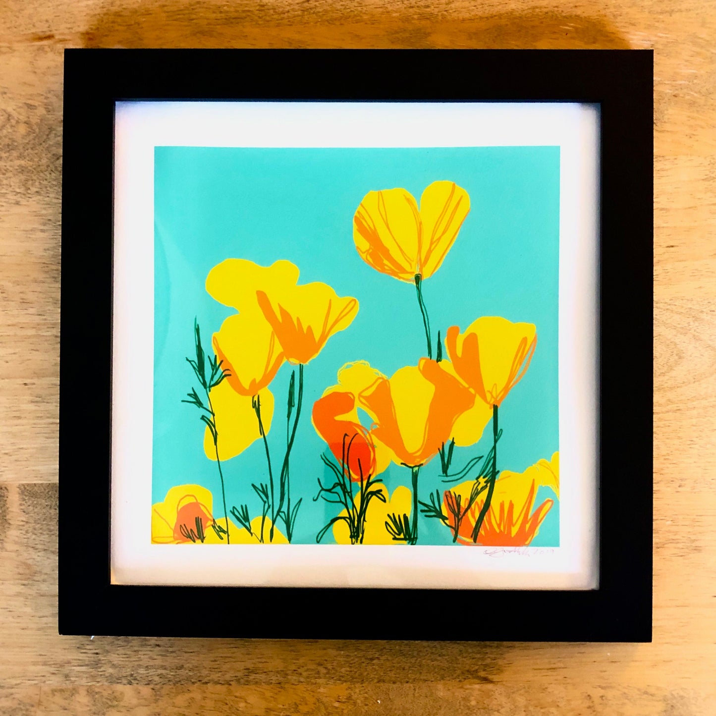 California poppies Original Art, giclée print 12" (30.5 cm) square print, Printed on Epson Velvet Fine ArtPpaper, Pop of Color, Wall Art