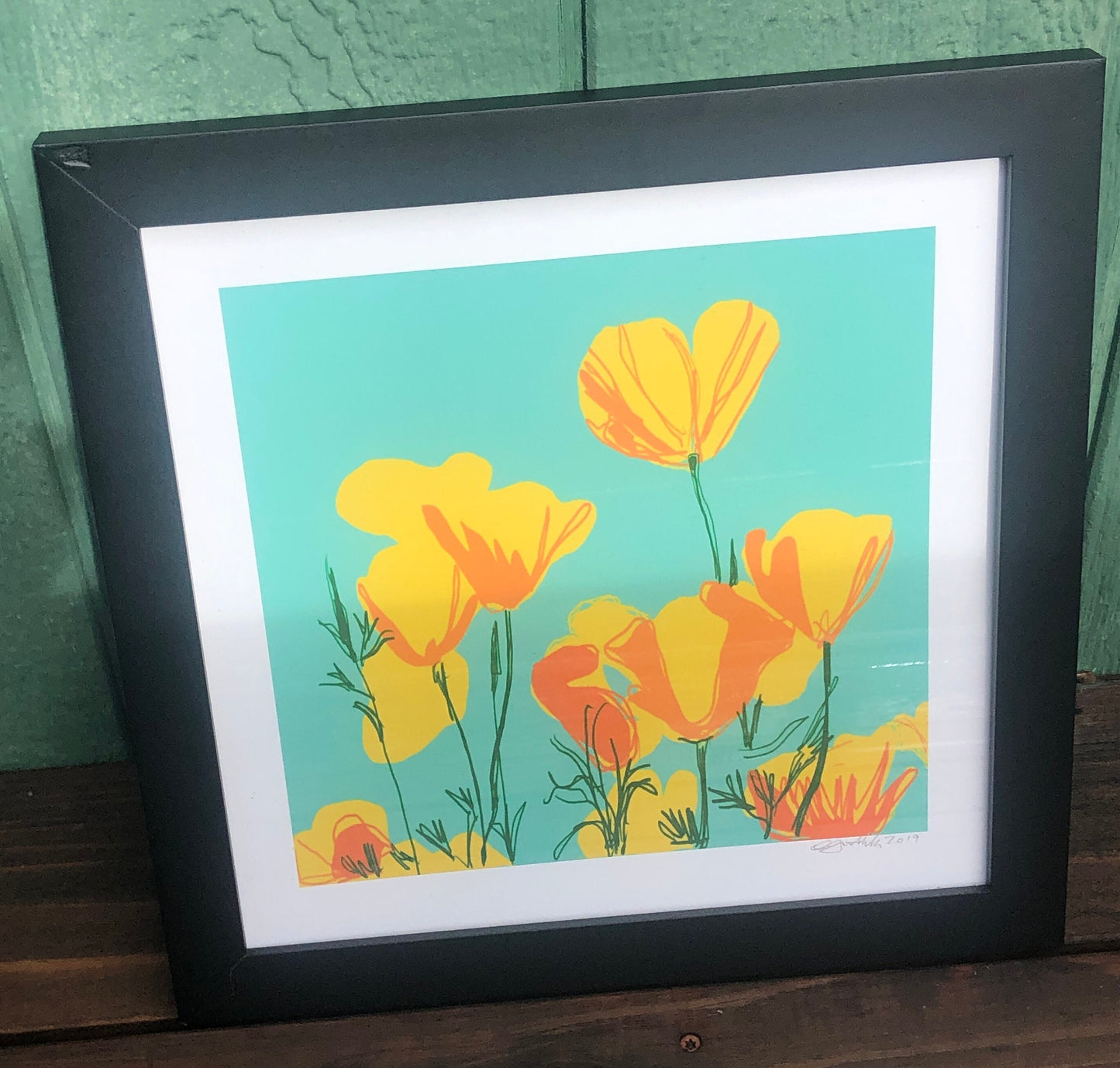 California poppies Original Art, giclée print 12" (30.5 cm) square print, Printed on Epson Velvet Fine ArtPpaper, Pop of Color, Wall Art