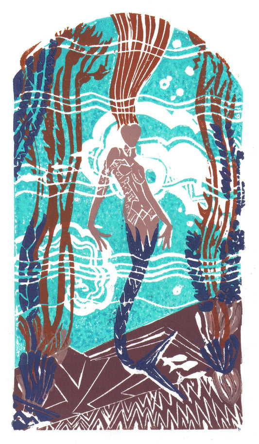 Catalina Island Casino Mermaid, Giclee Print, Art Deco, Original Catalina Art, Linocut Print, Home Decor, Catalina Art, Mermaid Art