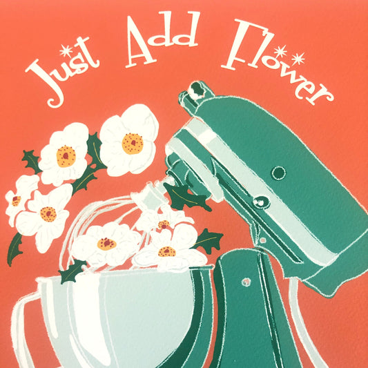Just Add Flower Giclée Print, Original Art, KitchenAid Mixer Floral Print, Housewarming Gift, Home Decor, Wall Art
