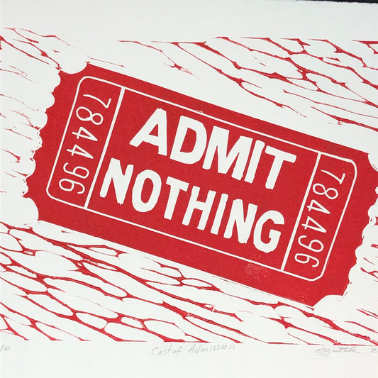 Film Noir Wall Art Print Original Linocut Movie Ticket Admit Nothing Home Theater Decor Gift for Film and Theater Lovers Cost of Admission
