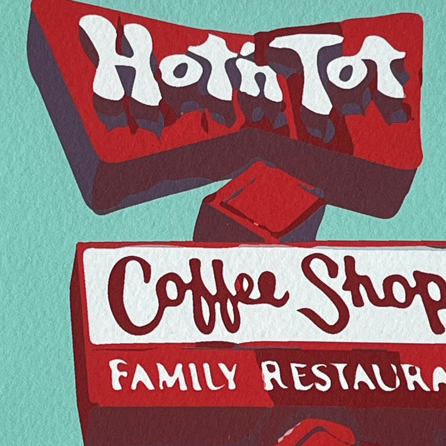 Hot 'N Tot Diner Lomita CA Art Print, Historic Coffee Shop Wall Art, Mid Century California Restaurant Decor, SoCal Americana, Red Mint Blue