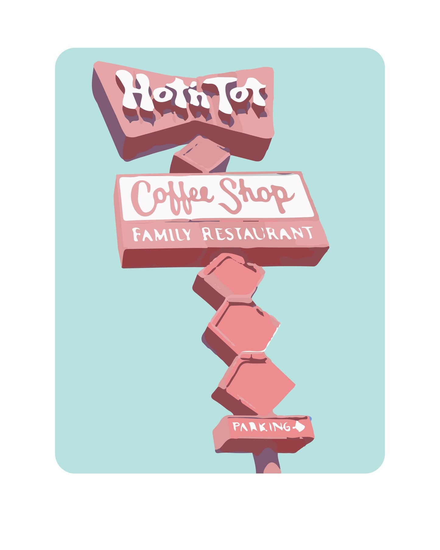 Hot 'N Tot Diner Lomita CA Art Print, Historic Coffee Shop Wall Art, Mid Century California Restaurant Decor, SoCal Americana, Red Mint Blue