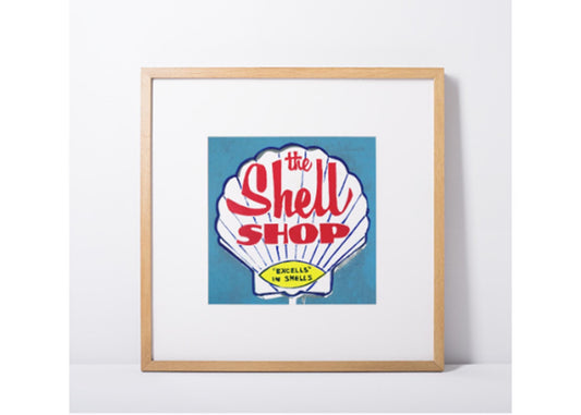 The Shell Shop Original Art, Morro Bay Embarcadero Retro Sign, Morro Bay Landmark Art, Morro Bay Memento, Giclée of original linocut print