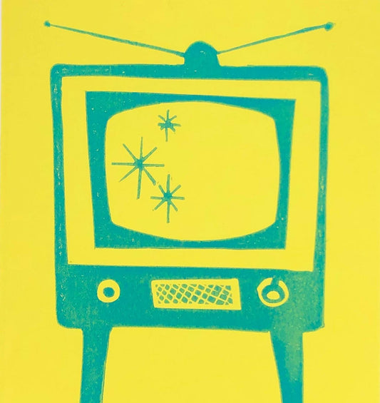 Midcentury TV Original Linocut Print, Retro Style Print, Pop Culture, Wall Art, Home Decor, Midcentury Style, Mod Art, Vintage Television