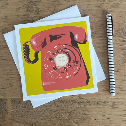 Call Me Vintage Telephone in Bright Groovy 1960’s Colors, Museum Quality Square Greeting Cards 5.25-inch (13.3 cm), Fun Stationery